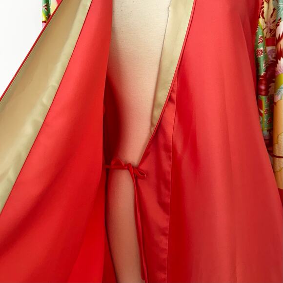 Natori Satin Belted Robe Kimono Maxi Length Coral Print XL - Picture 6 of 12